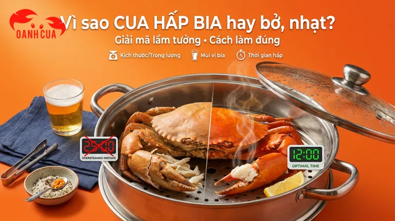 Tại sao cua biển hấp bia hay bị bở, nhạt thịt? Giải mã lầm tưởng & Cách làm đúng
