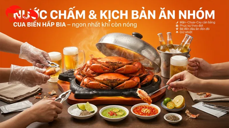 Nước chấm & Kịch bản thưởng thức cua biển hấp bia cho nhóm đông người